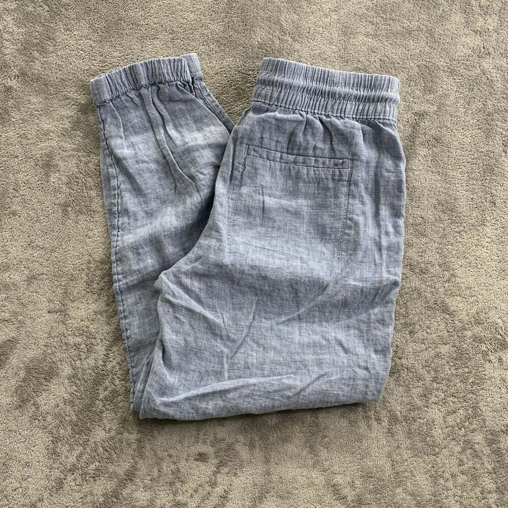 Athleta Retreat Linen Jogger Pants Women's 4 Petite Blue Drawstring Casual Boho